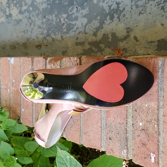 Pink satin bow peep toe heels - Picture 5 of 7